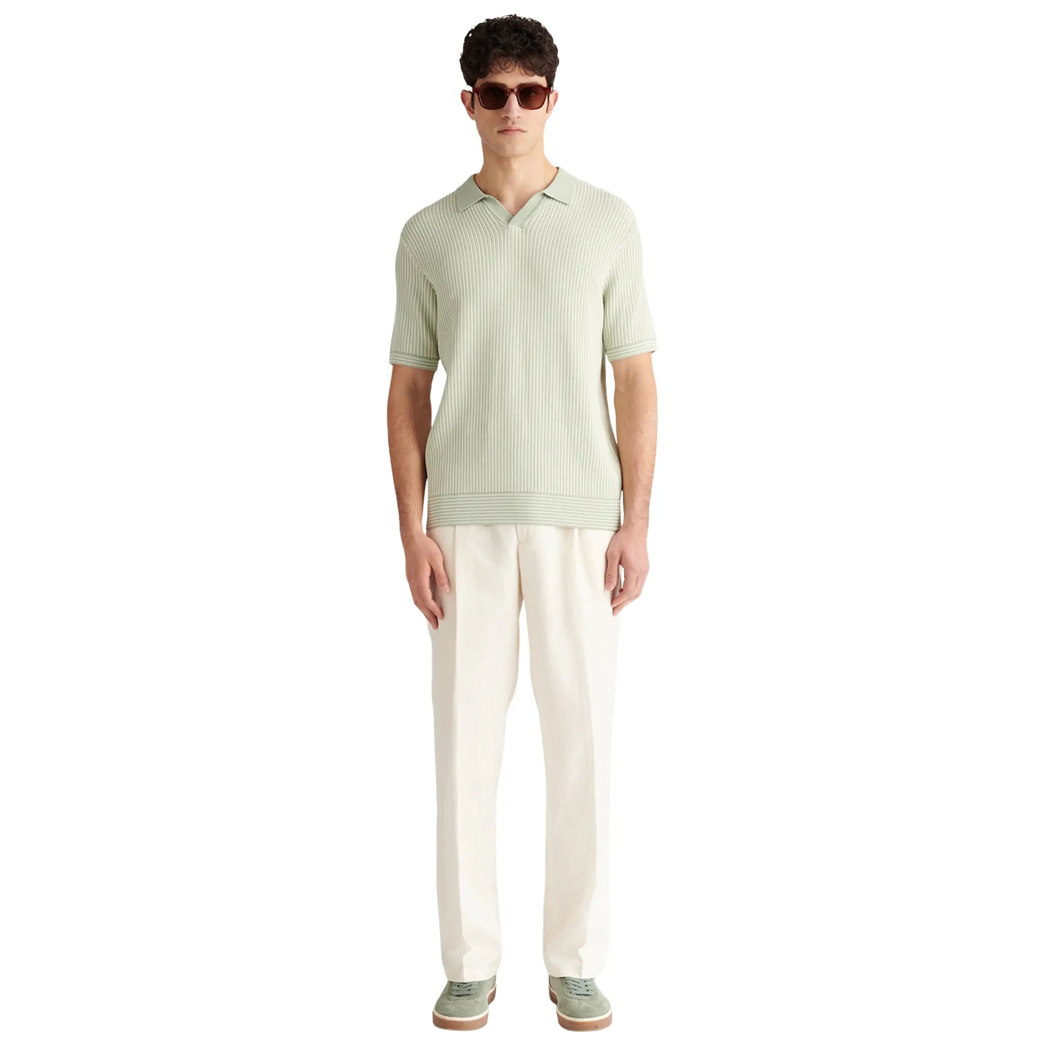 Front View of Peckham Rye Sidney Revere Knit Seafoam Polo Shirt